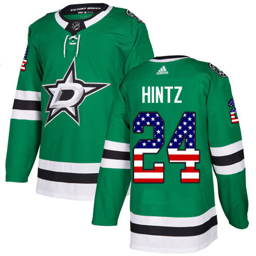 Adidas Men Dallas Stars 24 Roope Hintz Green Home Authentic USA Flag Stitched NHL Jersey